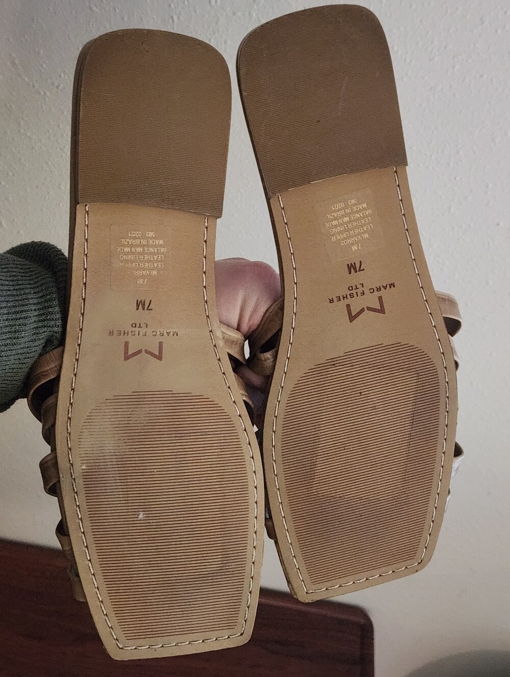 Marc Fisher Taupe Woven Slide Sandals - Picture 7 of 8